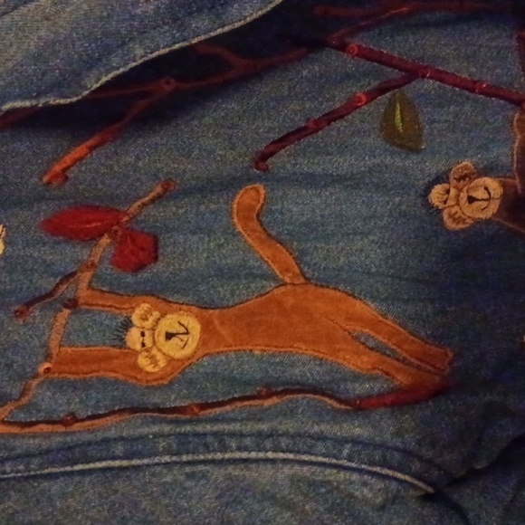 Adorable Stitched Monkey Design Blue Jean Jacket - Small - Picture 2 of 10